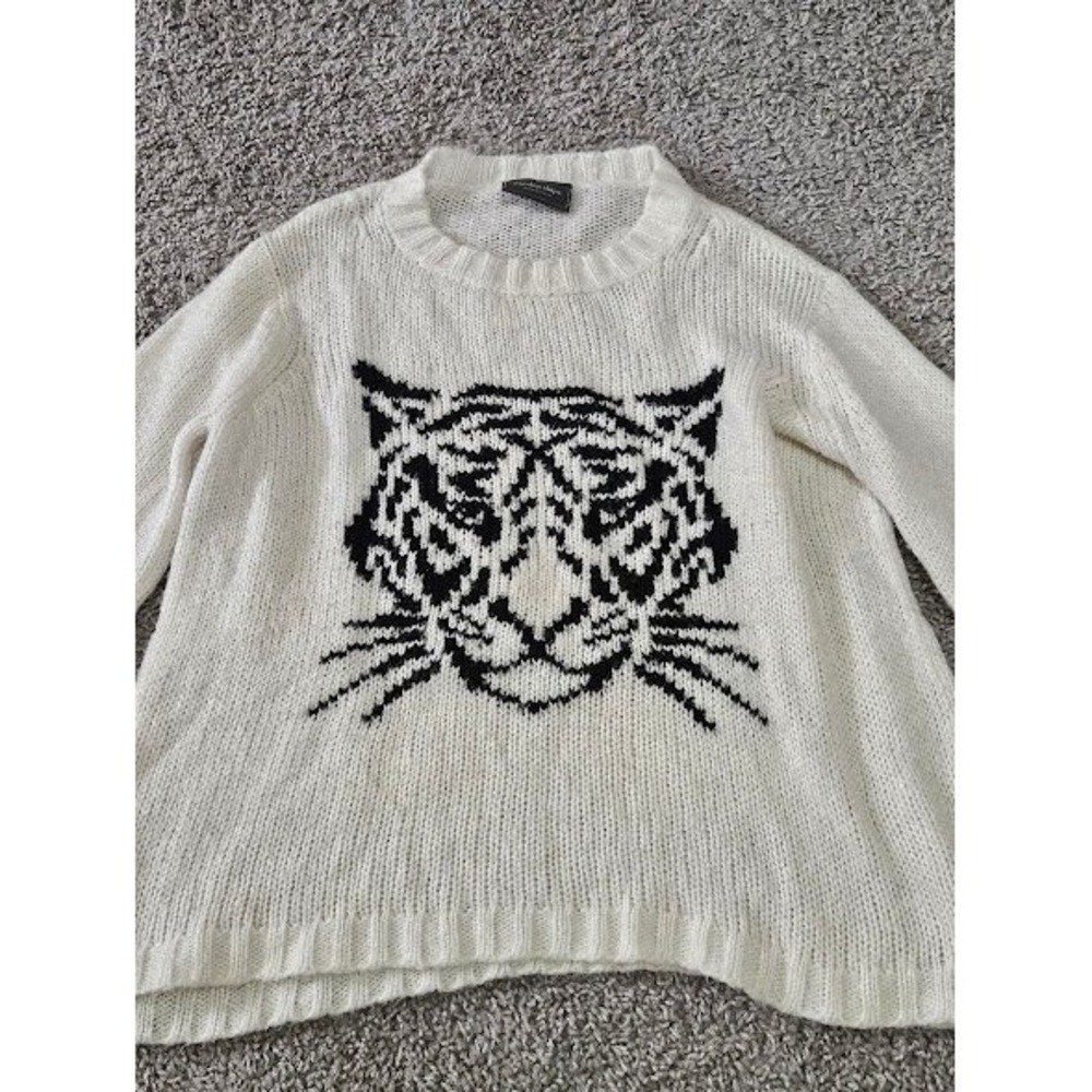 Wooden Ships Tiger Sweater Women XS White Wool Blend Knit Long Sleeve - Picture 11 of 11